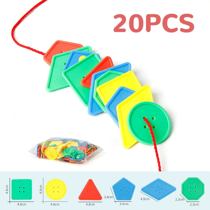 Montessori Toys 20 Pcs Educational Toys for Children Early Learning Geometric Blocks Threading Buttons Teaching Aids