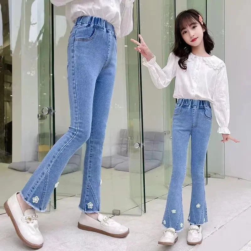 Baby Girls Jeans Children's Clothing Kids Clothes Casual Streetwear Vintage Denim Bell Bottoms Cute Kids Pants Cowboy