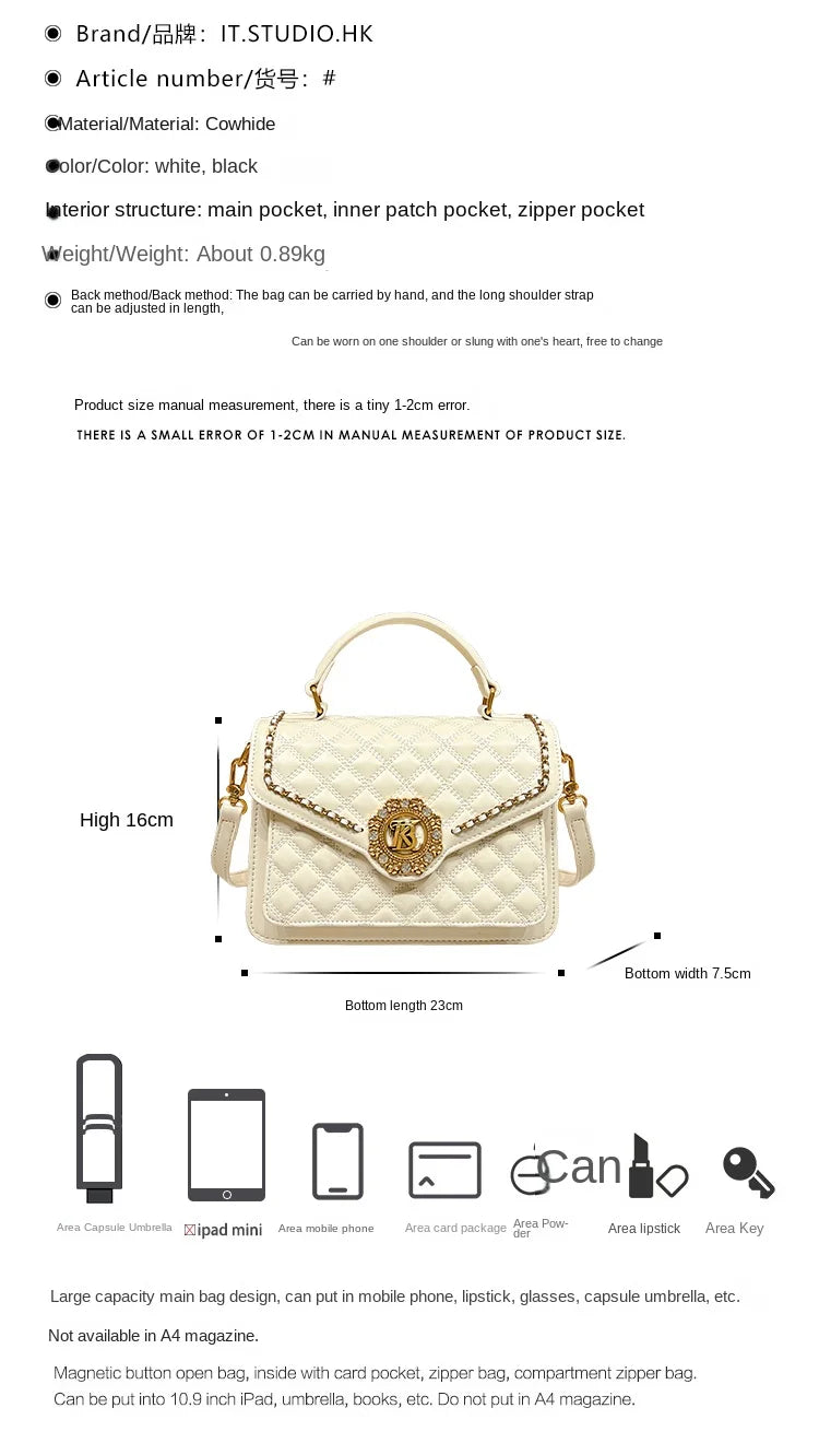 Women's handbag designer Lingge square bag women's 2024 new high-end texture handbag autumn/winter crossbody shoulder bag