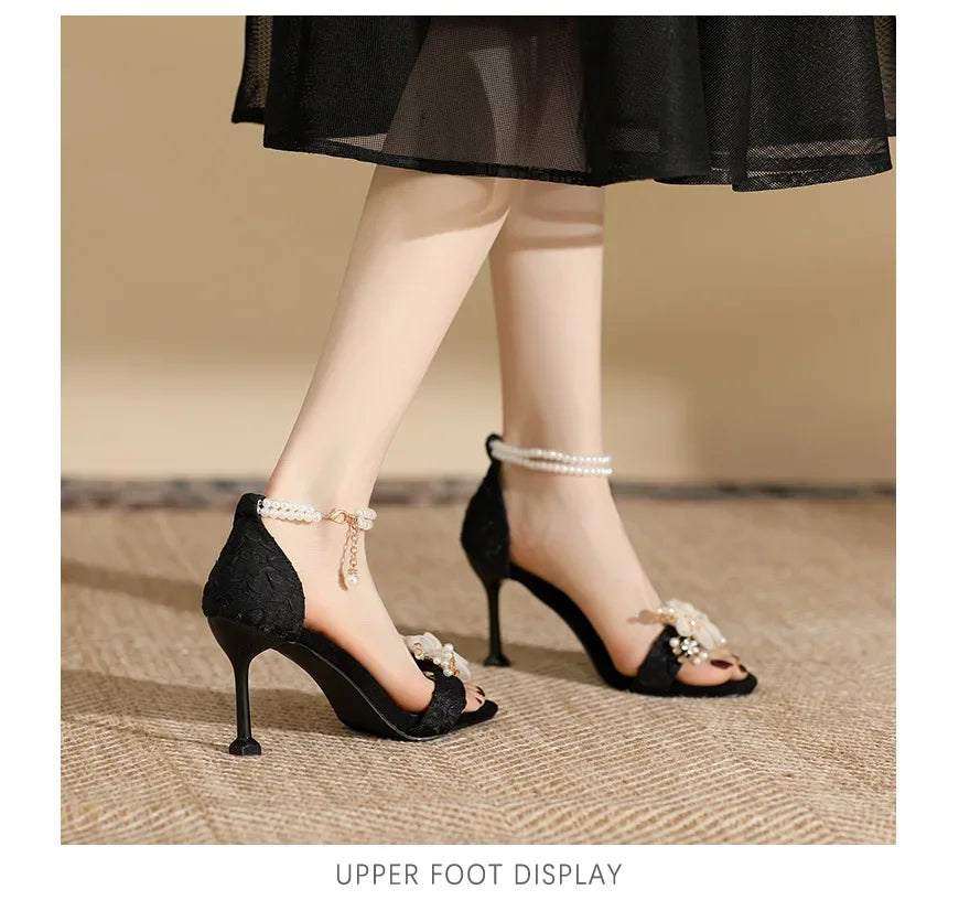Small Size 31 -43 Women Peep Toe Sandals Wedding Heels Wide Fat Feet Shoes for Women Pearl Flower Bridal Shoes Zaptos Mujer