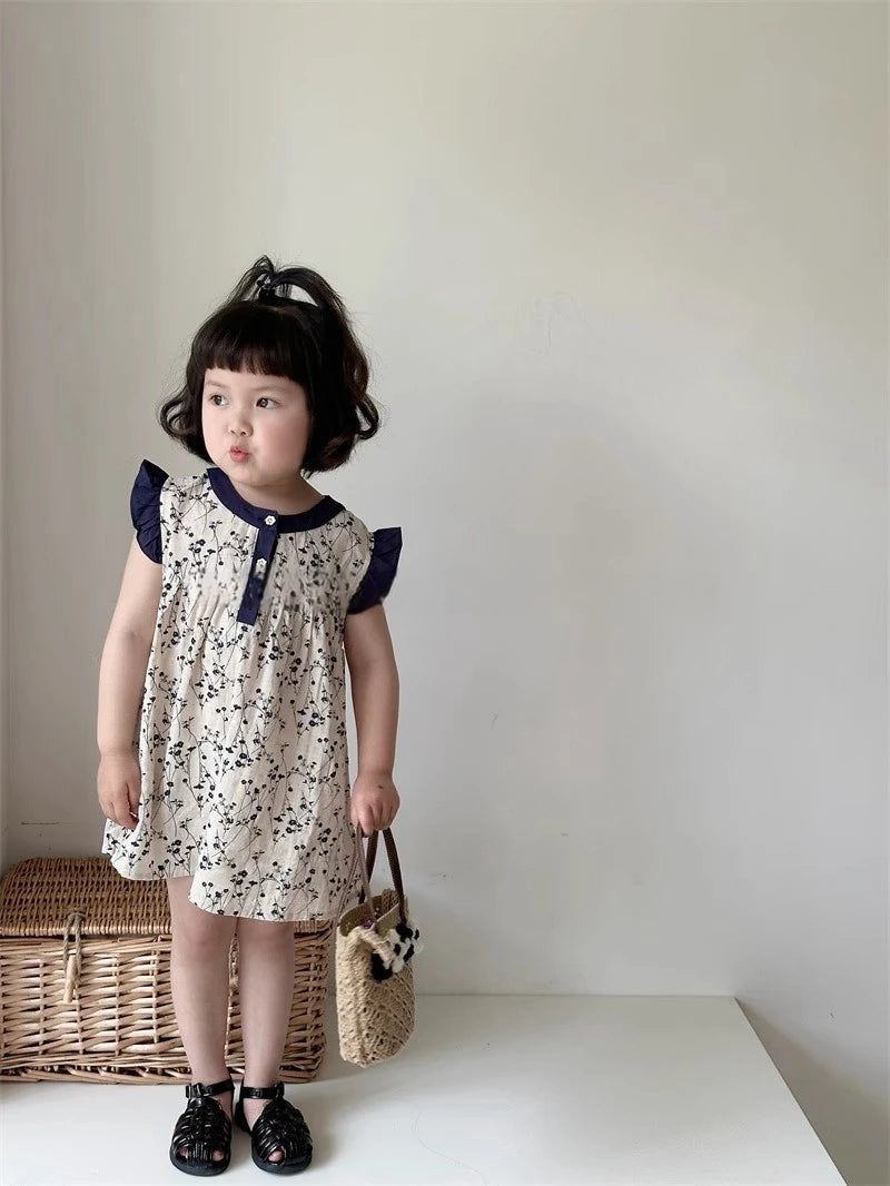 Girls summer floral dress 2024 new summer baby cotton halter dress children sleeveless undershirt skirt 2t 3t 4t 5t 6t 7t