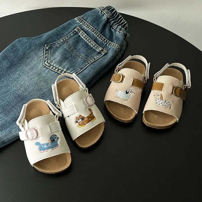 Kids Sandals Girls Beach Shoes Soft Leather Cork Sandals Light Open Toe Outdoor Children's Toddler Sandasl for Baby Shoes Summer