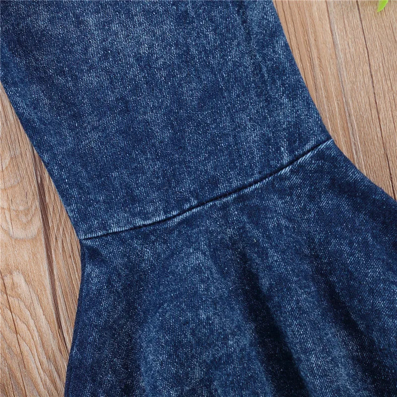 2-7Years Kids Girl Flared Jeans Blue Bell-Bottom High-Waist Basic Denim Pants Spring Fall Jeans For Girls