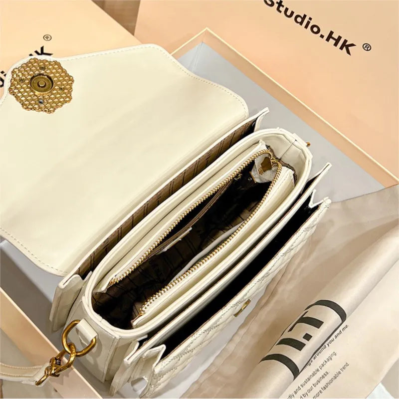Women's handbag designer Lingge square bag women's 2024 new high-end texture handbag autumn/winter crossbody shoulder bag