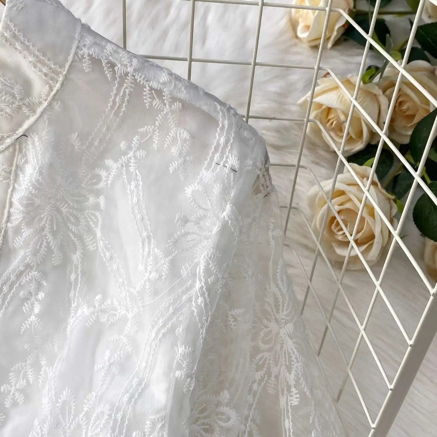 Autumn Embroidery Formal Evening Luxury Dress For Women Long Sleeve Crochet Lace Summer Dresses Single Breasted Party Vestidos