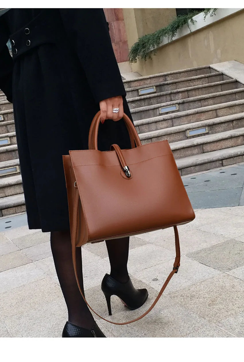 Leather women's bag, light luxury new tote bag, large capacity casual shoulder bag, crossbody bag, luxurious handbag