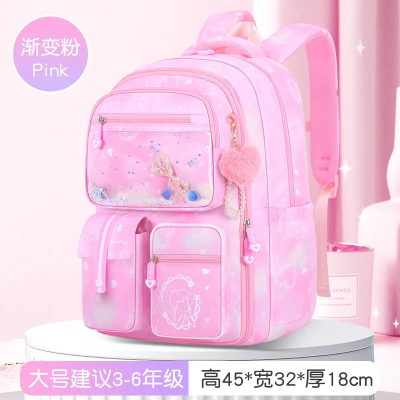 Refrigerator Door Multiple Pockets Light Burden Reduction Elementary School Bag Female Children's Backpack with Pendant