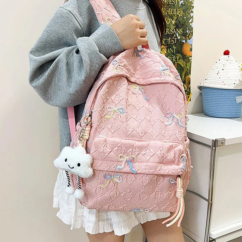 Versatile Junior High School Student Travel Laptop Backpack Cute Schoolbag Female Middle School Student Fashion Bowknot Backpack