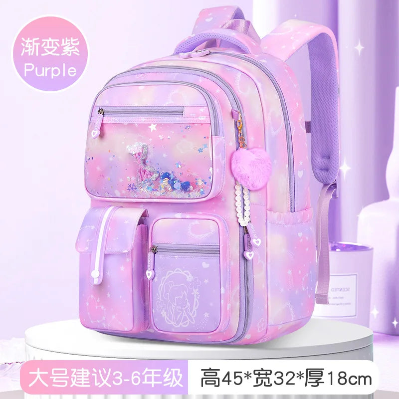 Refrigerator Door Multiple Pockets Light Burden Reduction Elementary School Bag Female Children's Backpack with Pendant