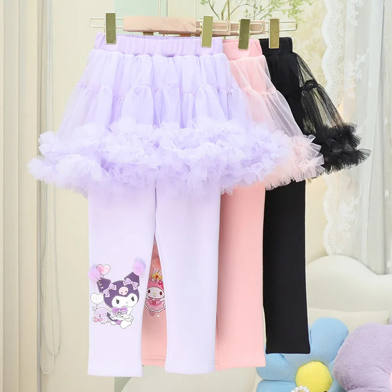 Kuromi Melody Anime Girl Leggings Sanrio Spring Autumn New Kawaii Cartoon Kid Outer Mesh Skirt Skin Friendly Comfort Casual Soft