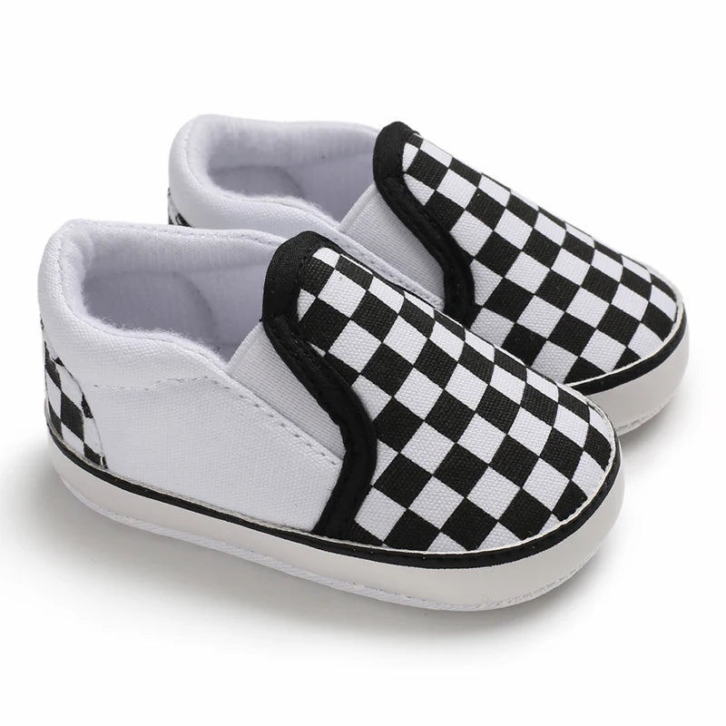 Fashion Spring and Autumn 0-1 Year Old Baby Shoes Boys and Girls Checkered Print Canvas soft sole newborn's first step in learni
