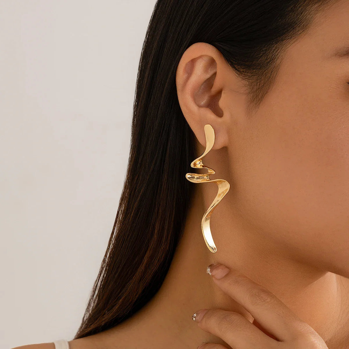 IngeSight.Z Fashion Irregular Metal Twisted Long Drop Earrings for Women Trending Geometric Gold Color Waves Earrings Jewelry