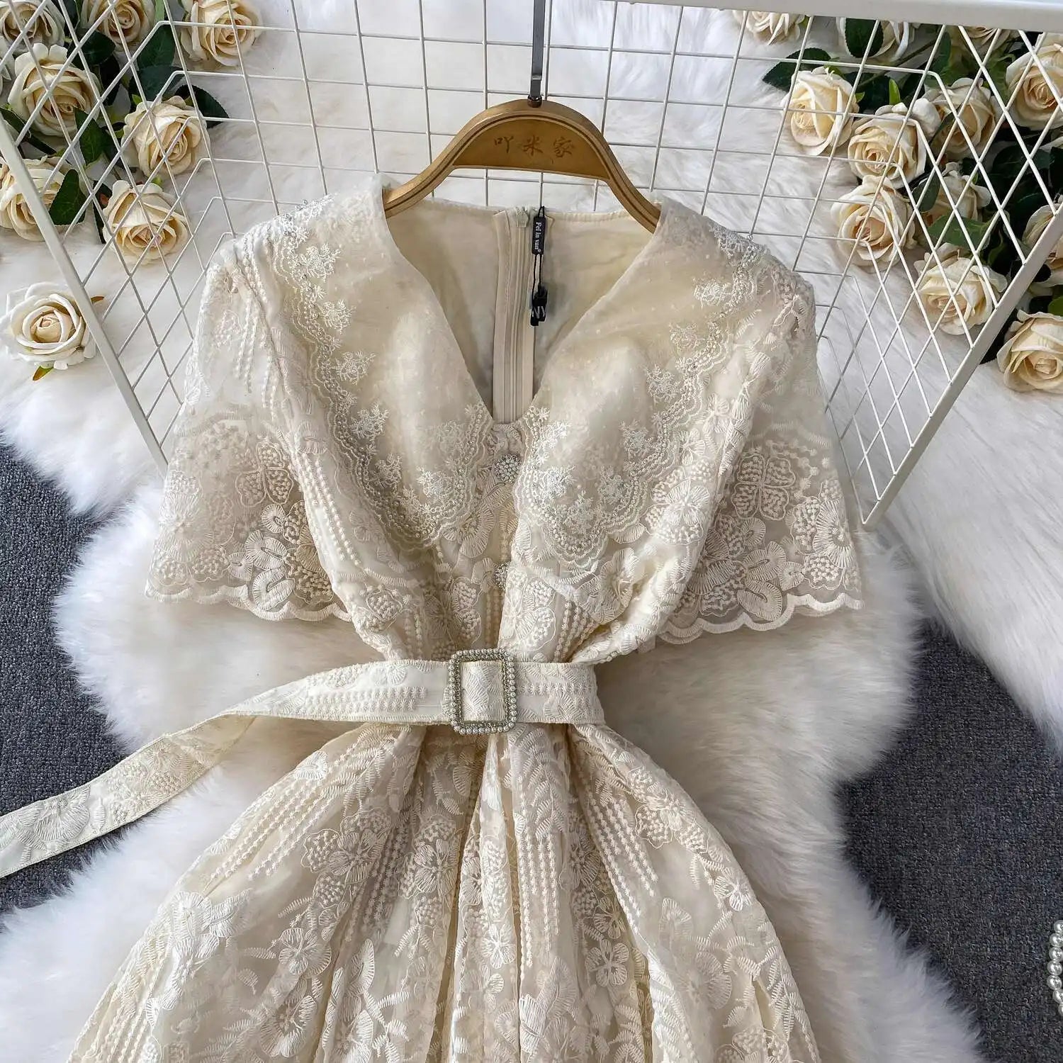Luxury Formal Evening Lace Dress Women Summer Short Sleeve Crochet Embroidery Prom Long Dresses Runway Party Vestidos