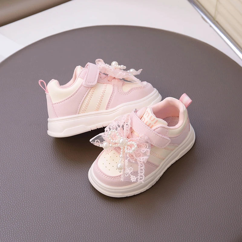 Children Casual Shoes for Girls 2025 Autumn New Fashion Korean Style Soft Breathable Non-slip Beautiful Butterfly Walking Shoes