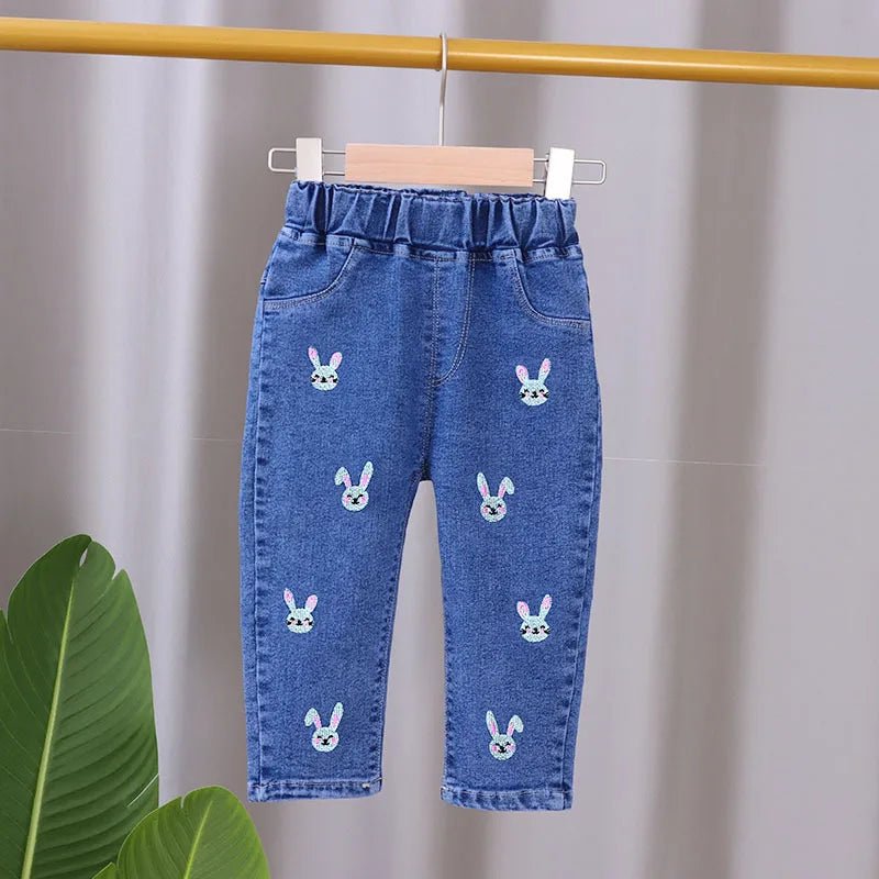 Spring Autumn New Children's Elastic Slit Flared Pants Baby Girls' Casual All Match Jeans Children Outer Wear Fashion Trousers