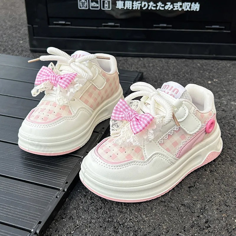 2025 Autumn Girls Casual Shoes Bowknot Sweet Kids Sports Shoes Soft Bottom New Children Running Shoes Non-slip Princess Sneakers
