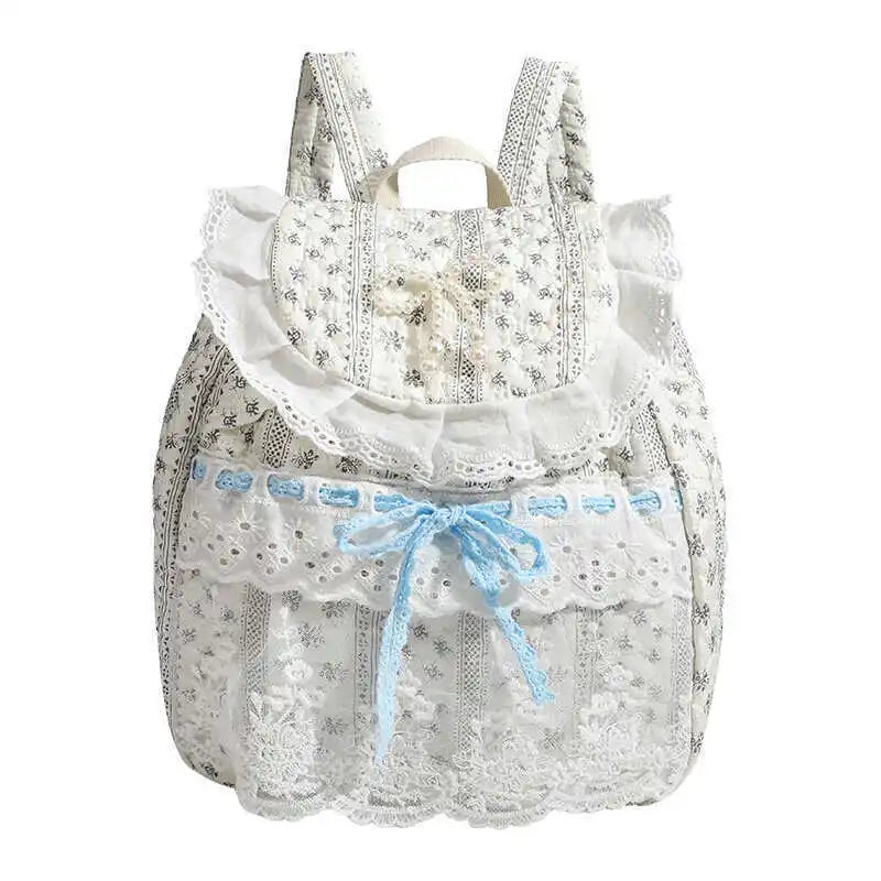 Student's Schoolbag Korean Version Kawaii Fashion Bag Lace Bow Backpack Cloth Bag Sweet Style Teenage Girls Backpack College Bag