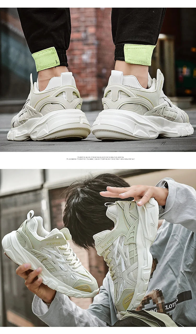 VIPOL Men's fashionable and versatile casual sports shoes, couple white sneakers, thick-soled height-increasing trendy shoes