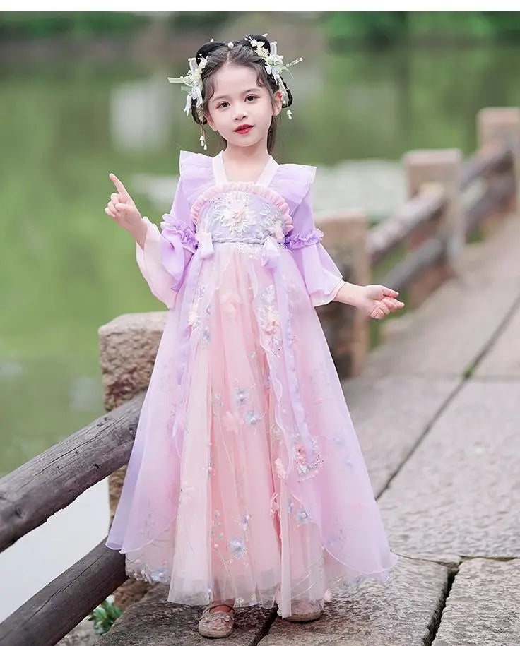 Infant Toddler Ancient Kid Traditional Dresses Chinese Baby Girl Costume Folk Dance Performance Child Fairy Pink Hanfu Dress