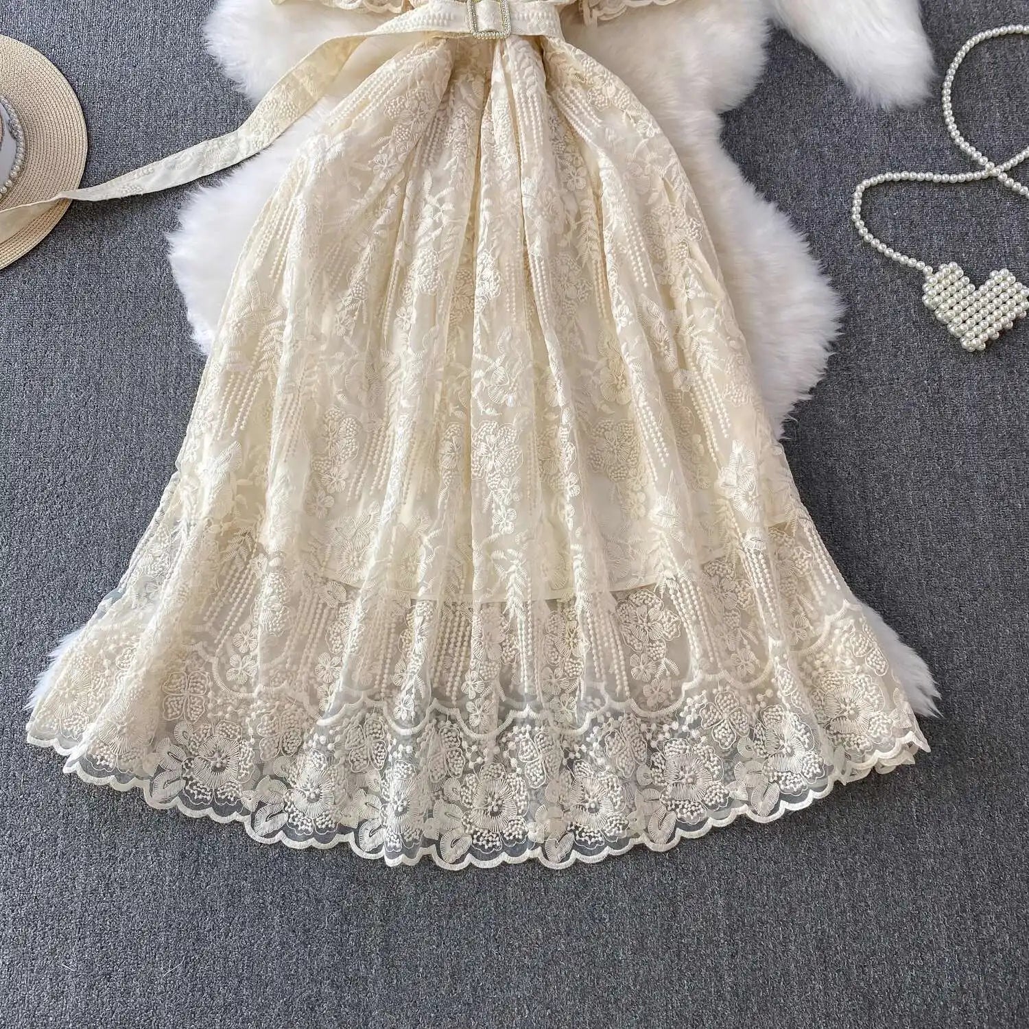 Luxury Formal Evening Lace Dress Women Summer Short Sleeve Crochet Embroidery Prom Long Dresses Runway Party Vestidos