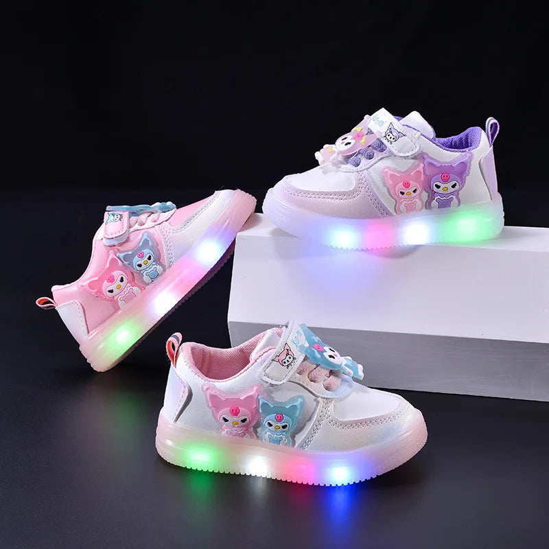 New Cartoon Kuromi Light Up Kids Sneakers Spring Autumn Fashion LED Shoes Big Electronic Vibration Children Casual Shoes