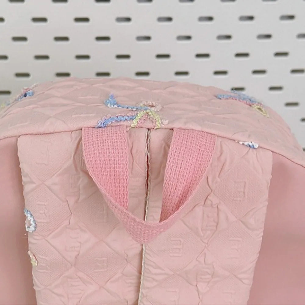Fashion Embroidered Bow Backpack Nylon Large Capacity Students Schoolbag Multiple Pockets Wear-resistant Travel Rucksack