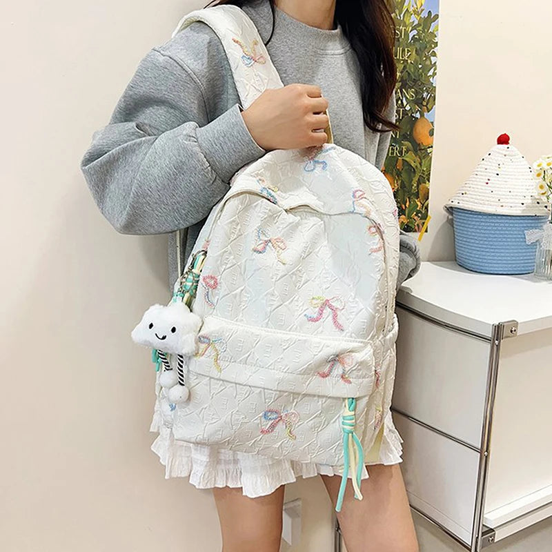 Versatile Junior High School Student Travel Laptop Backpack Cute Schoolbag Female Middle School Student Fashion Bowknot Backpack