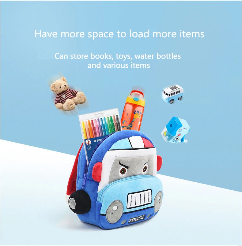 Stereo cartoon car backpack boy girl 2-4 years old kindergarten school bag kids backpack plush backpack