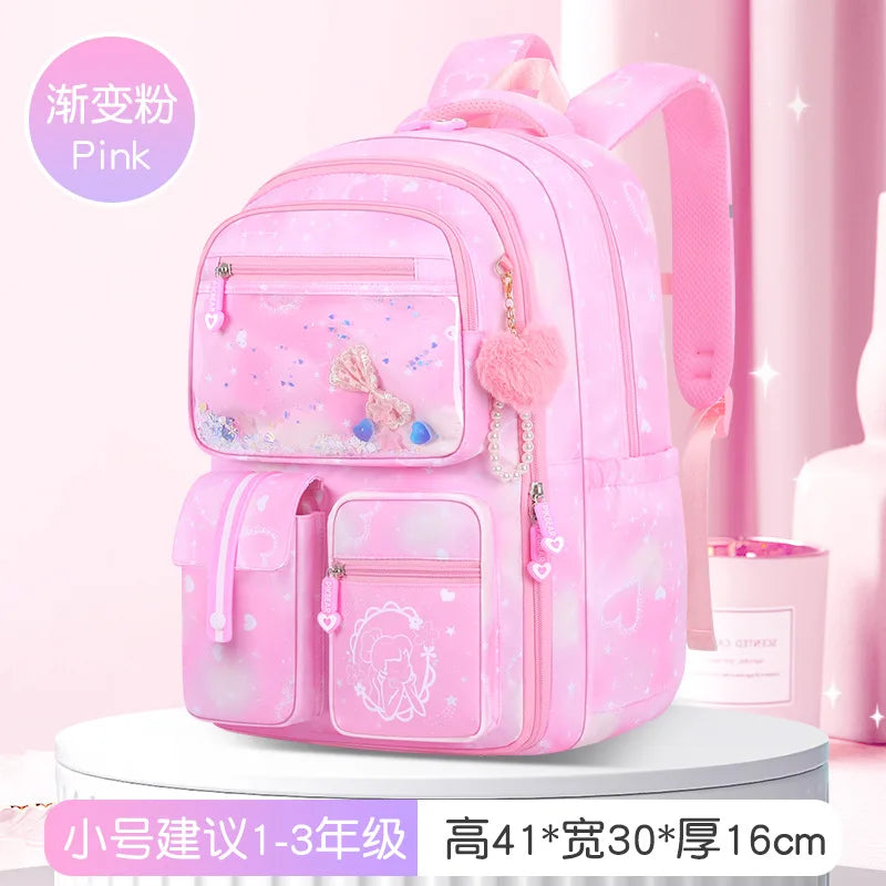 Refrigerator Door Multiple Pockets Light Burden Reduction Elementary School Bag Female Children's Backpack with Pendant