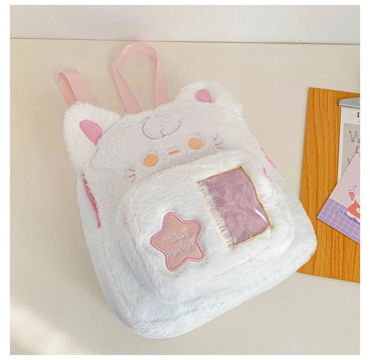 Cute Niche Backpack Girl School Student Sweet Girl Schoolbag Plush Puppy Cat Children's Backpack