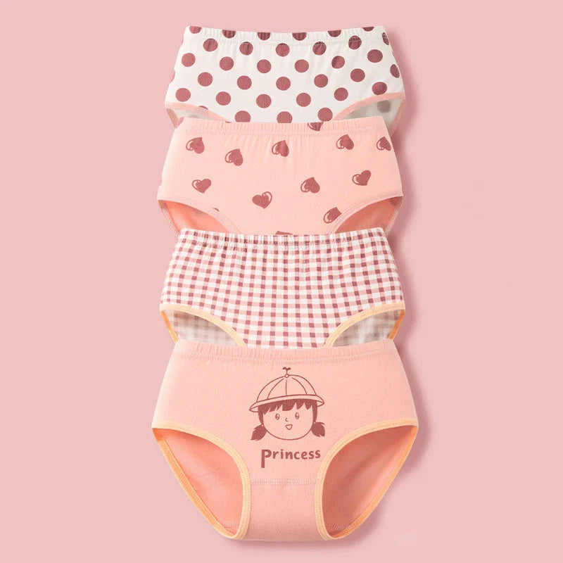 4Pcs Girls Cotton Panties Kid Breathable Soft Pretty Cartoon Briefs Young Children Underwears Toddler Antibacterial Knickers