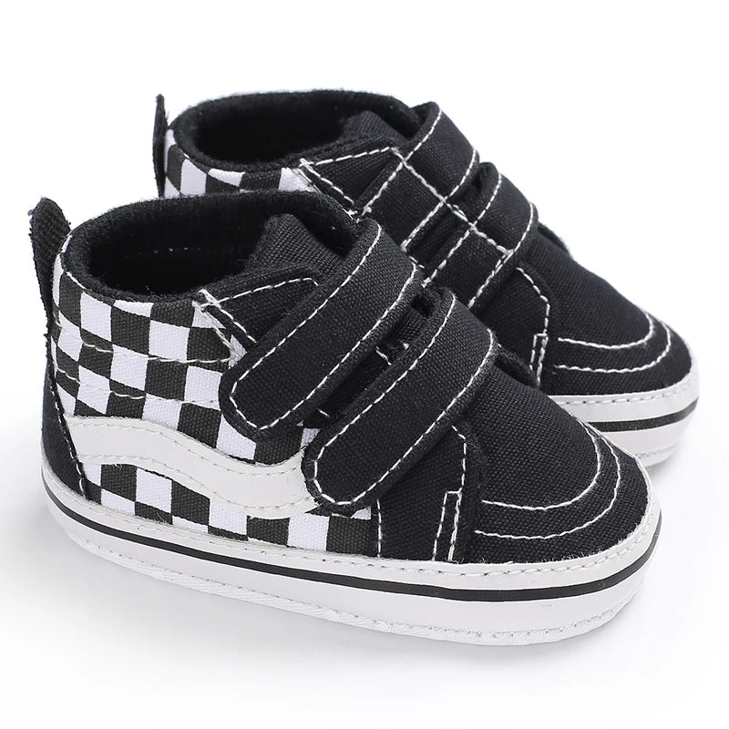 Fashion Spring and Autumn 0-1 Year Old Baby Shoes Boys and Girls Checkered Print Canvas soft sole newborn's first step in learni