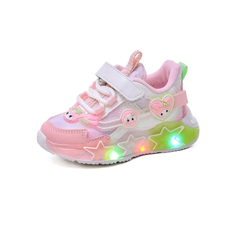 Sanrio Kuromi My Melody Childrens Led Light Sneakers Kawaii Cartoon Fashion Girls Casual Shoes Kids Antislip Sports Running Shoe