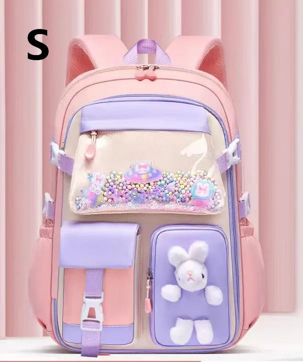 Lovely Rabbit Backpack for Teen Girls Cute Cartoon Schoolbag for Elementary School Girls 2 Size Travel Backpack for Grade 1-9