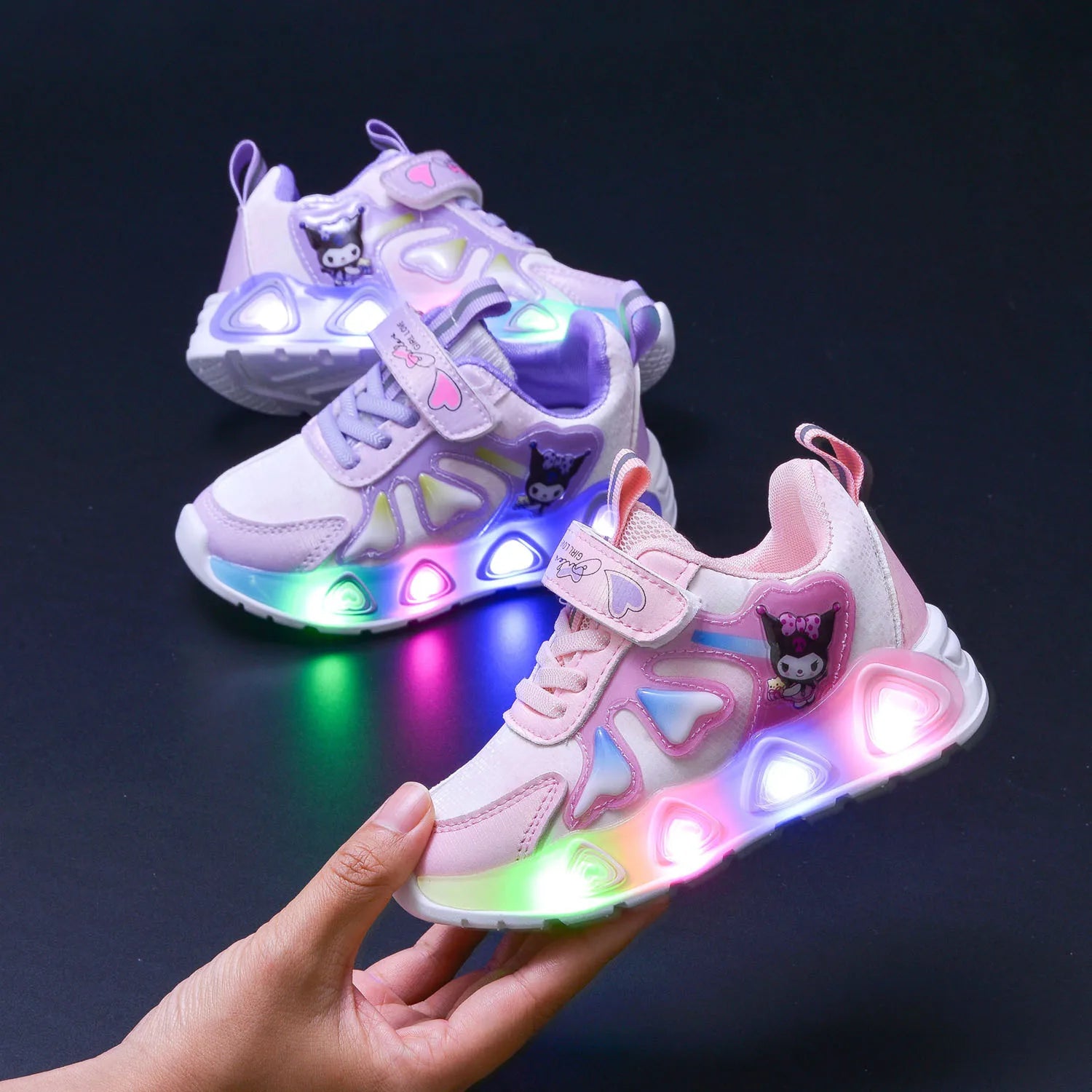 2025 lights kuromi LED Spring Autumn New hello kitty children sneakers girl Running Shoes Mesh Casual Shoes