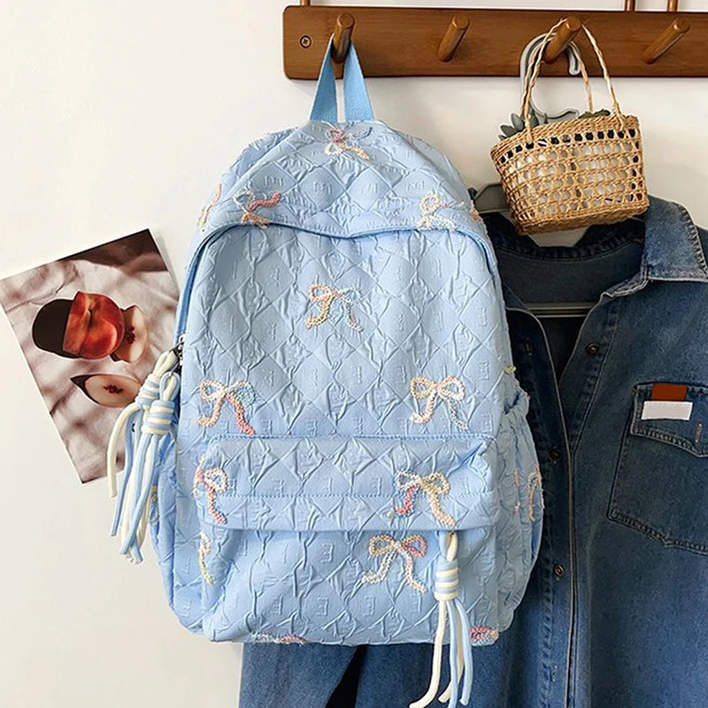 Versatile Junior High School Student Travel Laptop Backpack Cute Schoolbag Female Middle School Student Fashion Bowknot Backpack