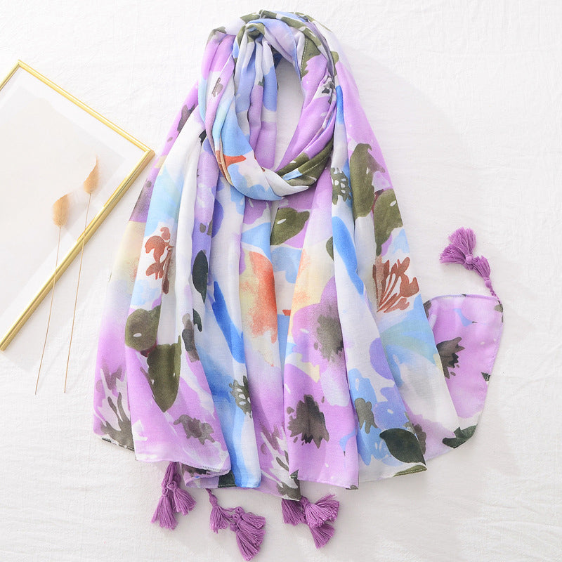 Floral Brand Scarf Luxury Designers New Style Women Elegant Scarves Hug Shawls Pink Purple Scarf Bandana Fashion Design Shawls