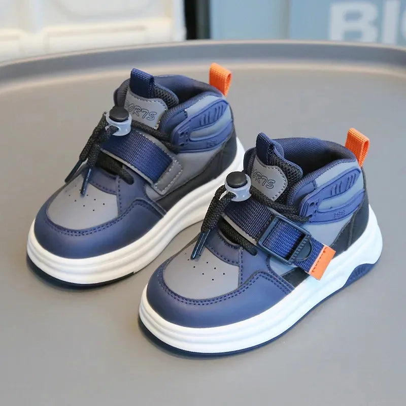 Children Spring Autumn Casual Soft Sole Shoes Girls Fashion High Top Sneakers Boys Front Lacing Color Blocking Bread Daddy Shoes