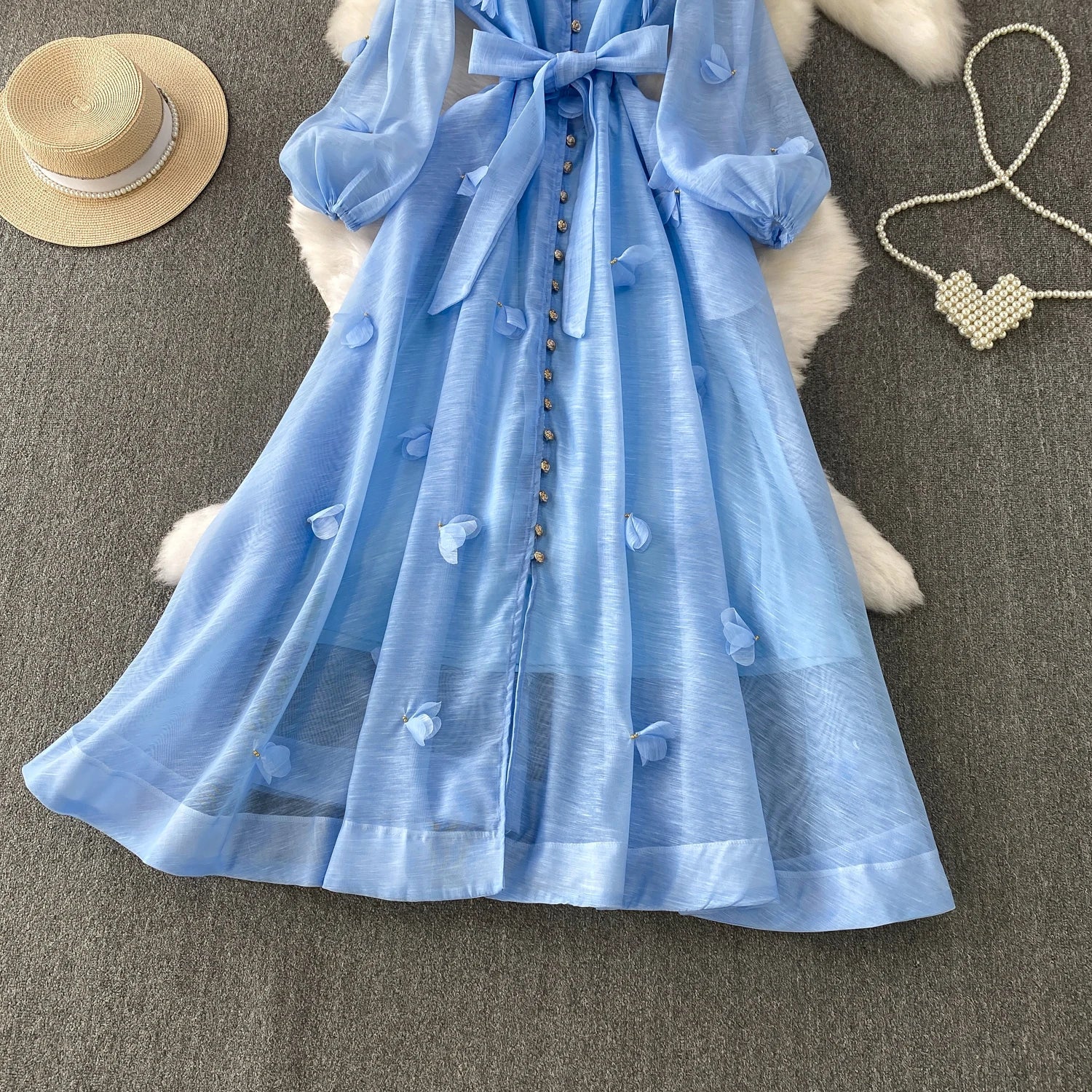 Chic vintage long sleeve floral button Elegant Fairy korean fashion autumn Sundress women clothing