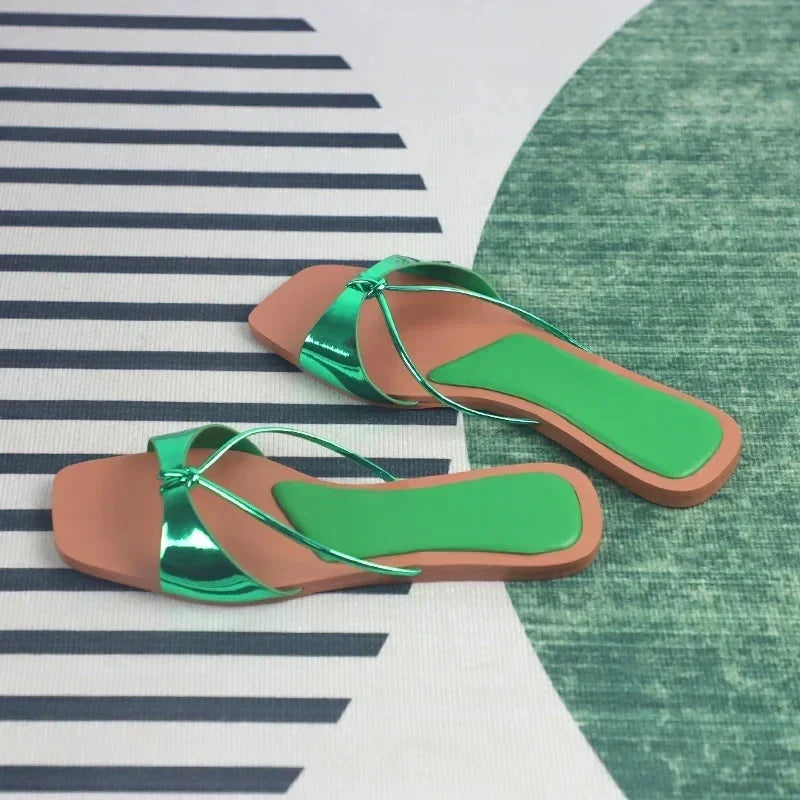 Women's summer footwear 2025 fashion designer sandals for ladies sexy thin strap casual beach flat heels shallow female shoes