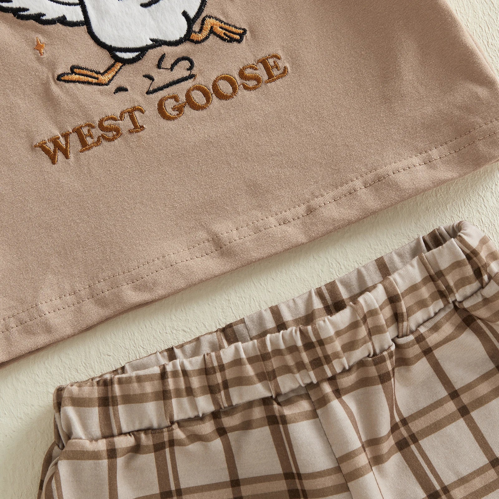 Summer Kids Toddler Baby Boys Outfits Short Sleeve Embroidery Tops Elastic Waist Plaid Shorts Clothes Set