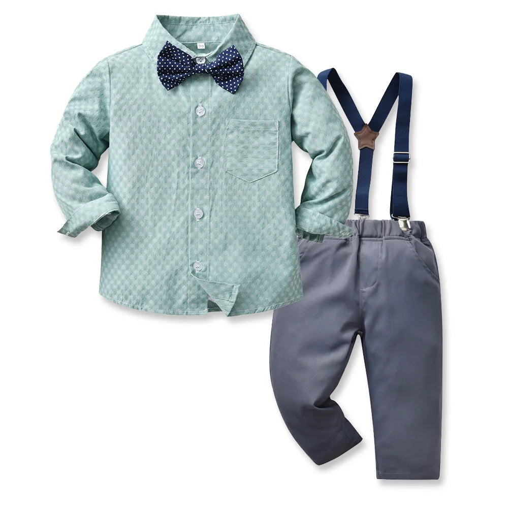 Baby Boys Party Dress Suit Cotton Long Sleeve With Shirt + Suspenders Pants 2PCS Outfits Kids Boys Gentleman Clothes Sets