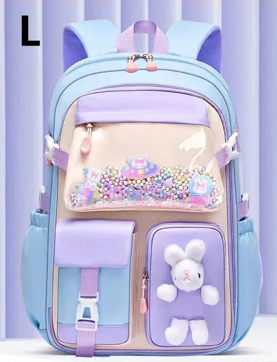Lovely Rabbit Backpack for Teen Girls Cute Cartoon Schoolbag for Elementary School Girls 2 Size Travel Backpack for Grade 1-9