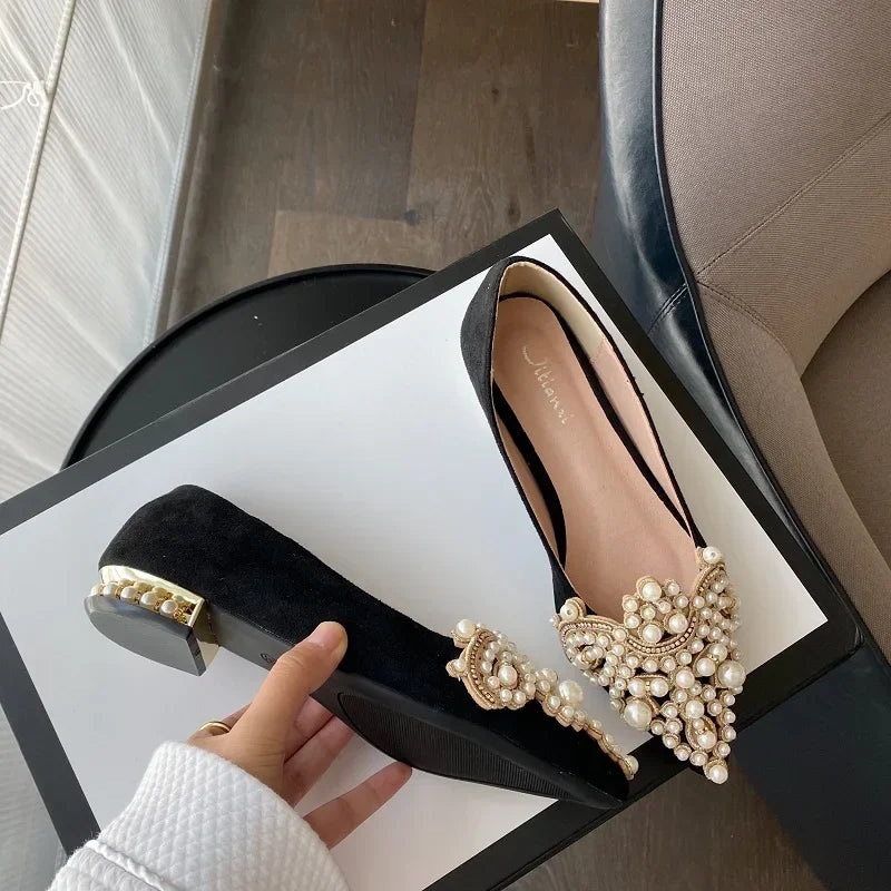 2024 Trend Pearl Ballet Flats Women Pumps Floors Shoes Without Heels Loafers Female Dress Moccasins Ladies Luxury Autumn Zapatos