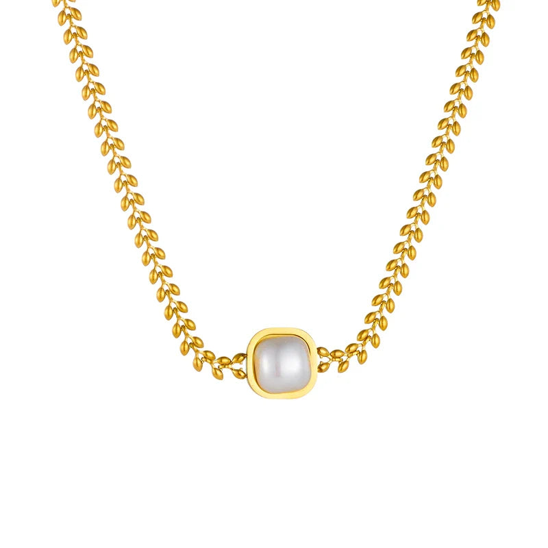 DIEYURO 316L Stainless Steel Square Large Pearl Necklace Earrings Ring For Women Girl New Party Gift Fashion Jewelry Set Bijoux