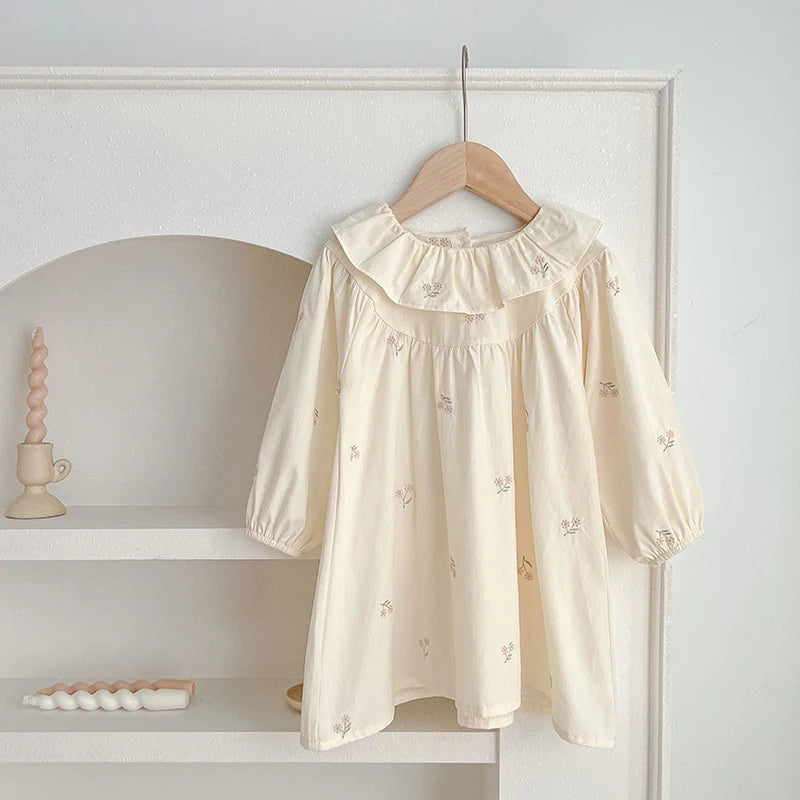 2026 New Baby Girl Party Dress Kids Long Sleeved Dress Spring 2-6Y Cotton Embroidery Baby Lapel Dress Princess sweet Dresses