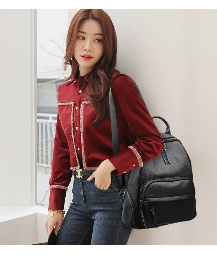 Genuine Leather Women's backpack New Fashion Trendy Soft cowhide backpack for lady large capacity travel commuting backpack