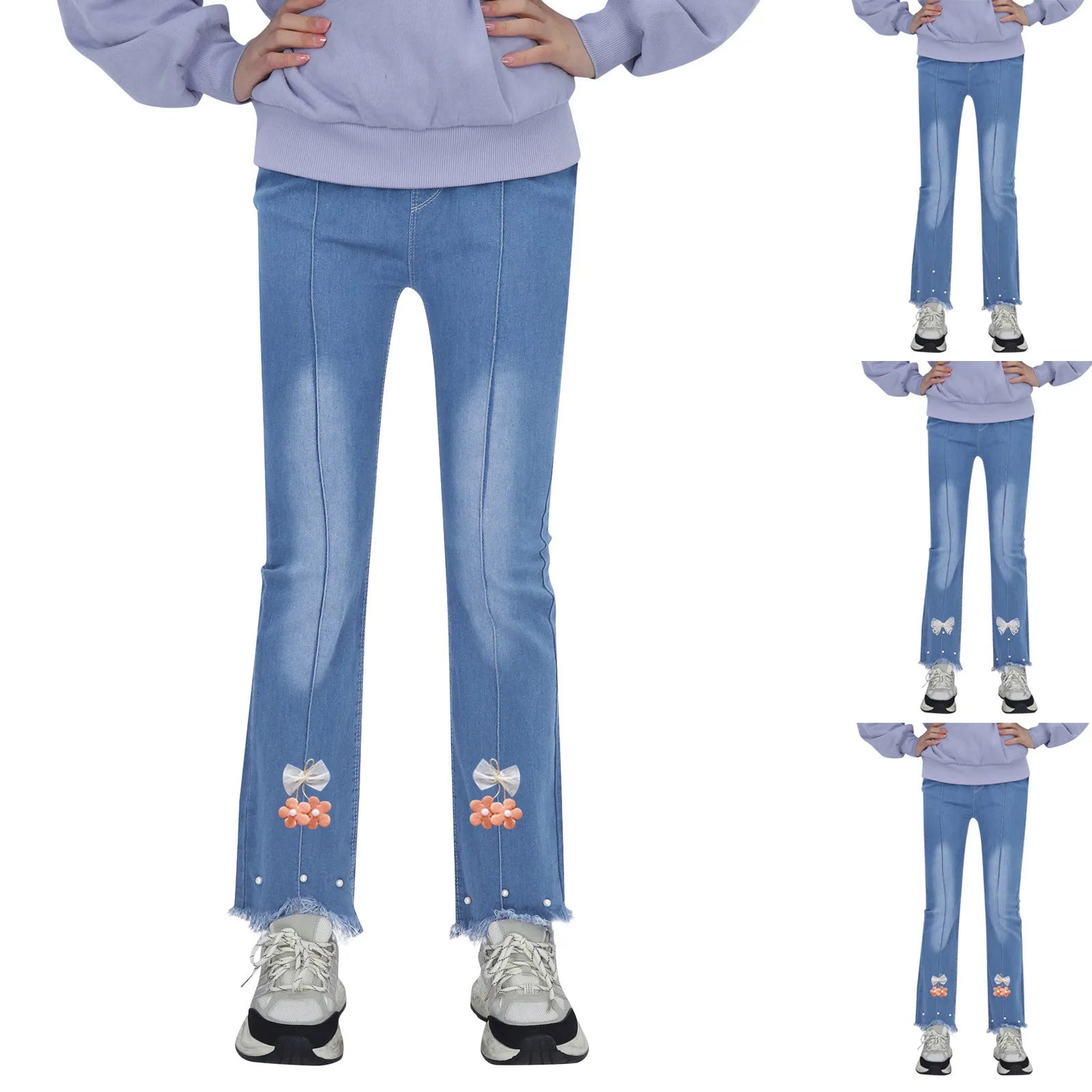 Girls Casual Jeans Elastic Waist Denim Wide Leg Pants Toddler Trousers Gymnastics Sweatpants Hotsale Trouser Ropa De NiñO
