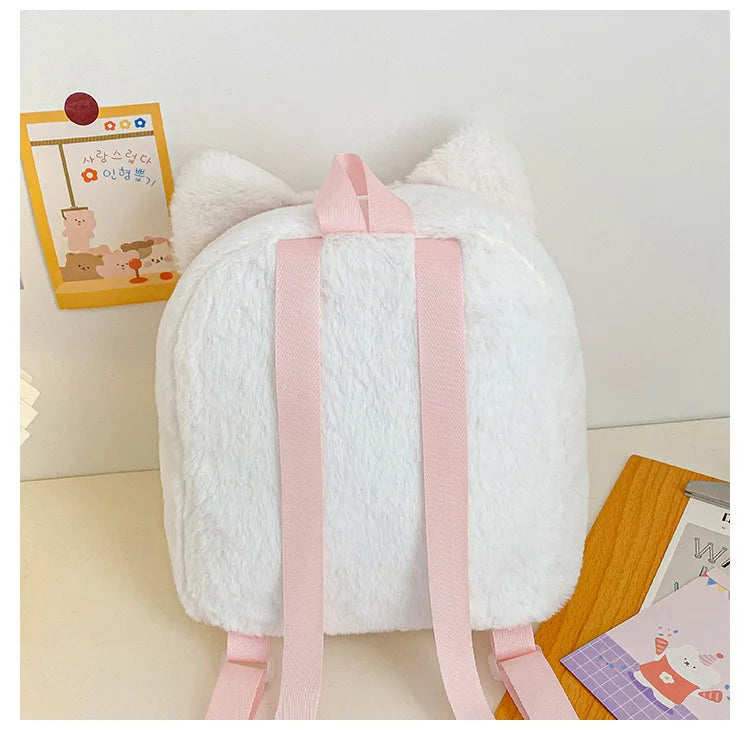 Cute Niche Backpack Girl School Student Sweet Girl Schoolbag Plush Puppy Cat Children's Backpack