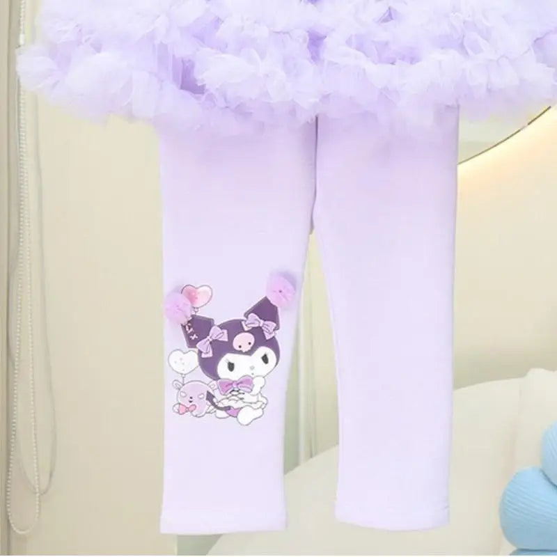 Kuromi Melody Anime Girl Leggings Sanrio Spring Autumn New Kawaii Cartoon Kid Outer Mesh Skirt Skin Friendly Comfort Casual Soft